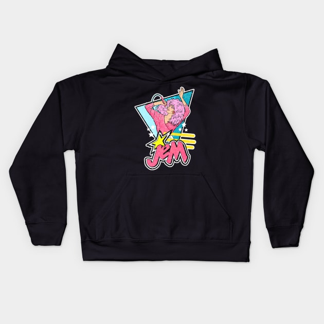 Jem 80s with logo weathered look Kids Hoodie by Sketchy